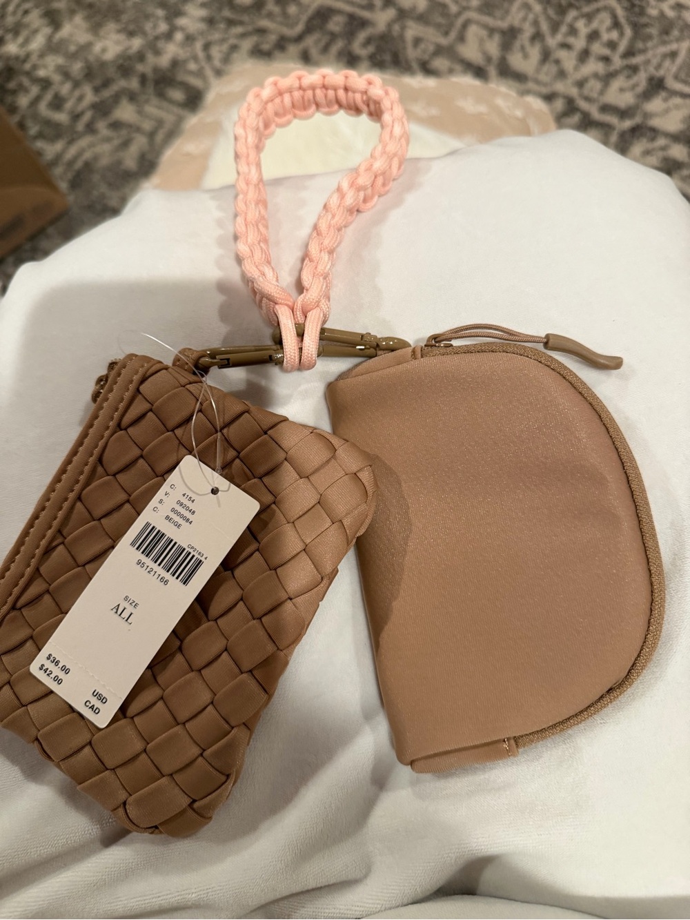 Anthropologie Brown Woven Wristlet Duo with Pink Braided Strap